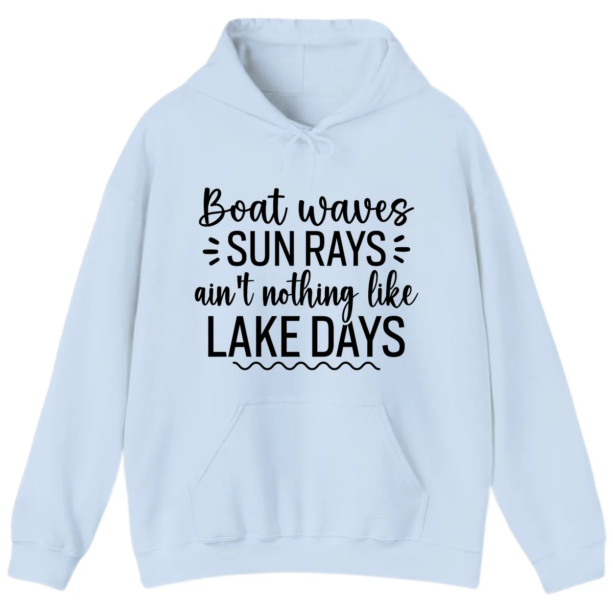 Boat Waves Sun Rays Lake Days Design Hoodie in Light Blue