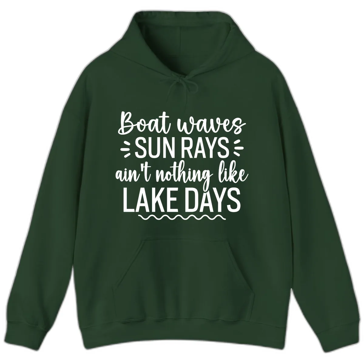 Boat Waves Sun Rays Lake Days Design Hoodie in Forest Green