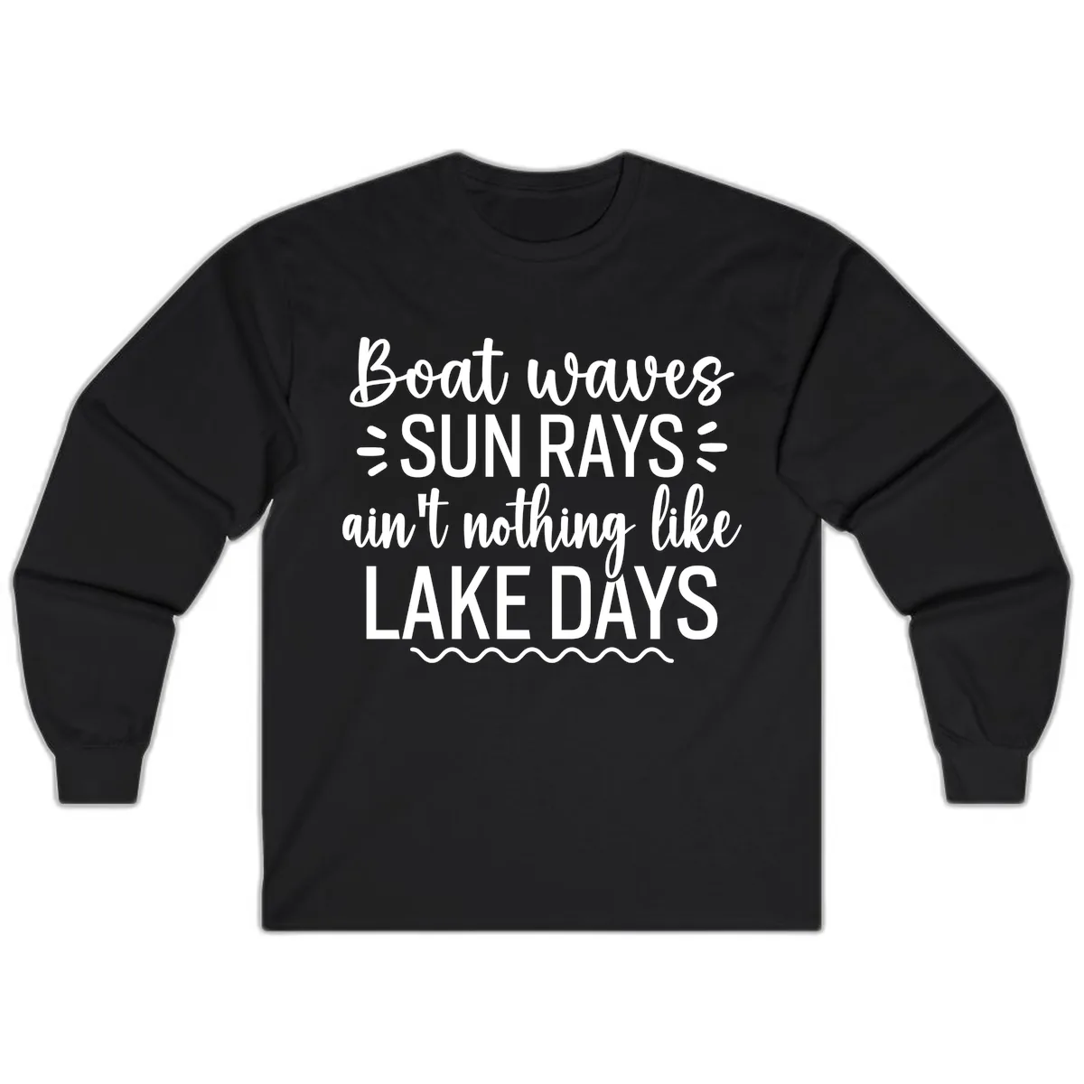 Boat Waves Sun Rays Lake Days Design Long Sleeve in Black