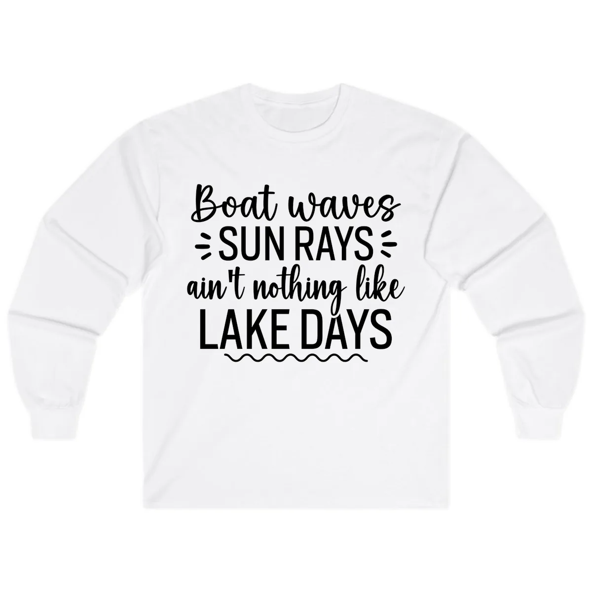 Boat Waves Sun Rays Lake Days Design Long Sleeve in White