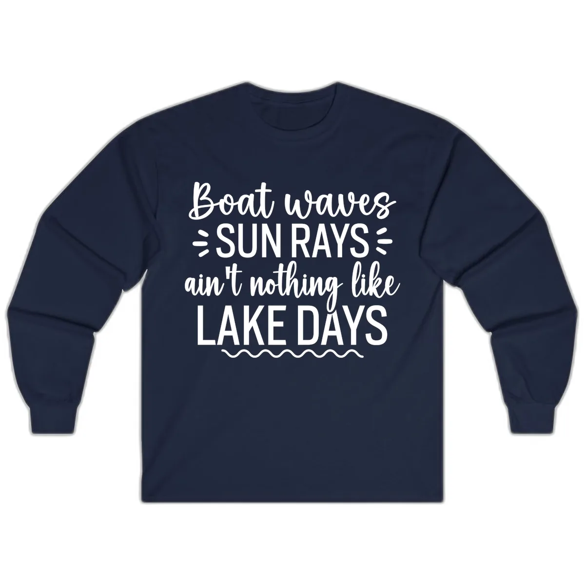 Boat Waves Sun Rays Lake Days Design Long Sleeve in Navy