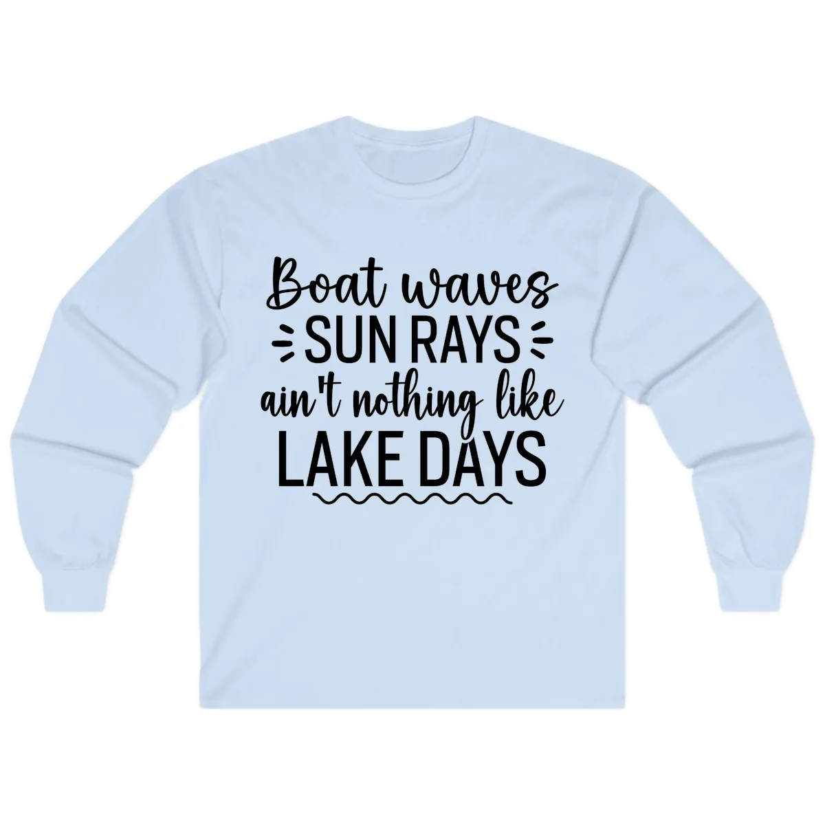Boat Waves Sun Rays Lake Days Design Long Sleeve in Light Blue
