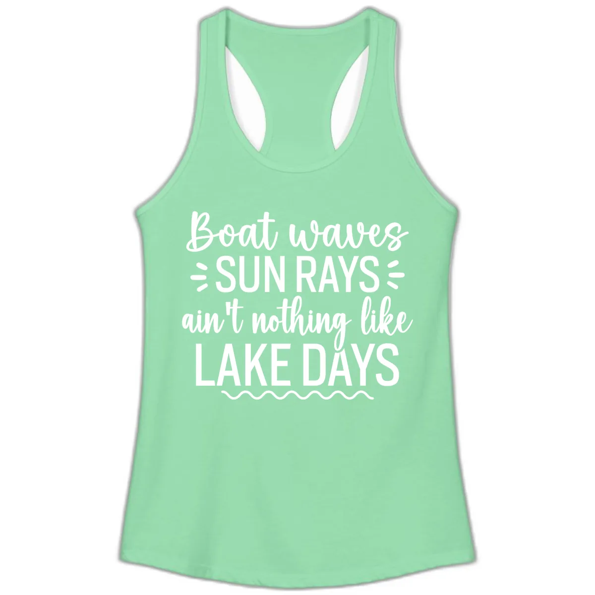 Boat Waves Sun Rays Lake Days Design Ladies Tank in Solid Mint