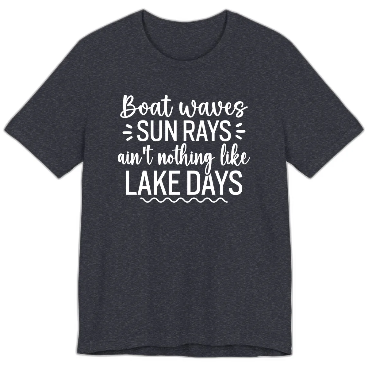 Boat Waves Sun Rays Lake Days Design Premium T-Shirt in Heather Navy