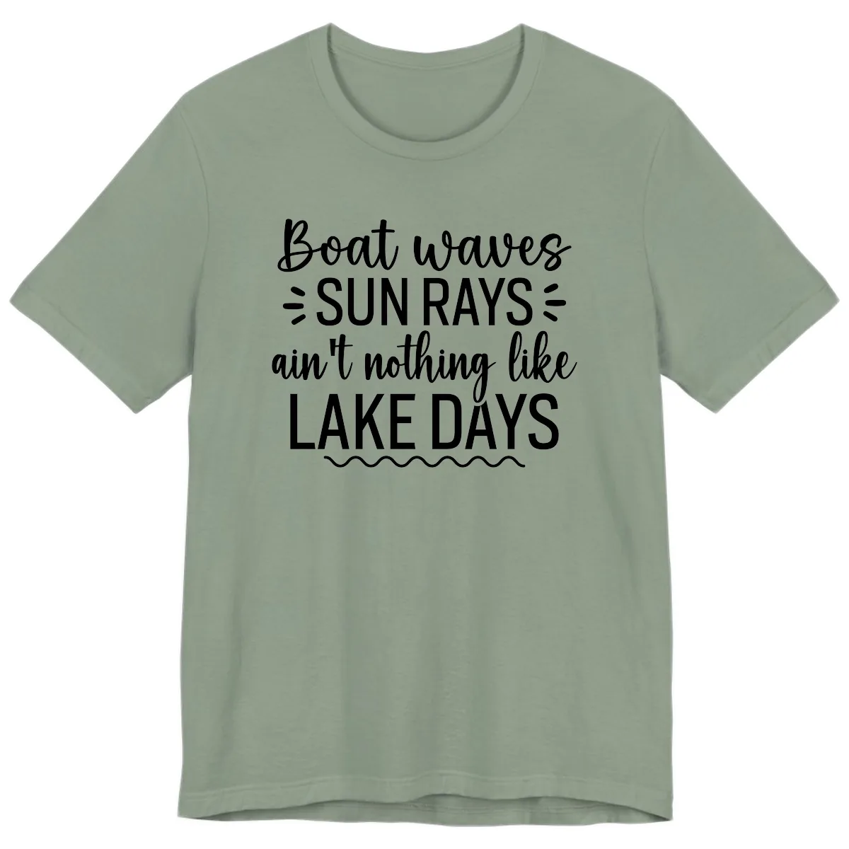 Boat Waves Sun Rays Lake Days Design Premium T-Shirt in Sage
