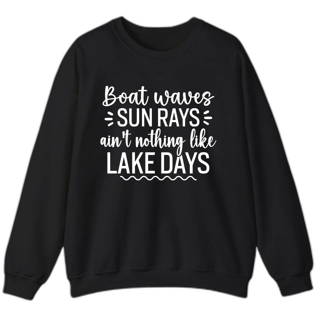 Boat Waves Sun Rays Lake Days Design Sweatshirt in Black