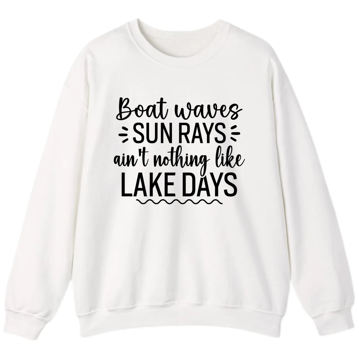 Boat Waves Sun Rays Lake Days Design Sweatshirt in White