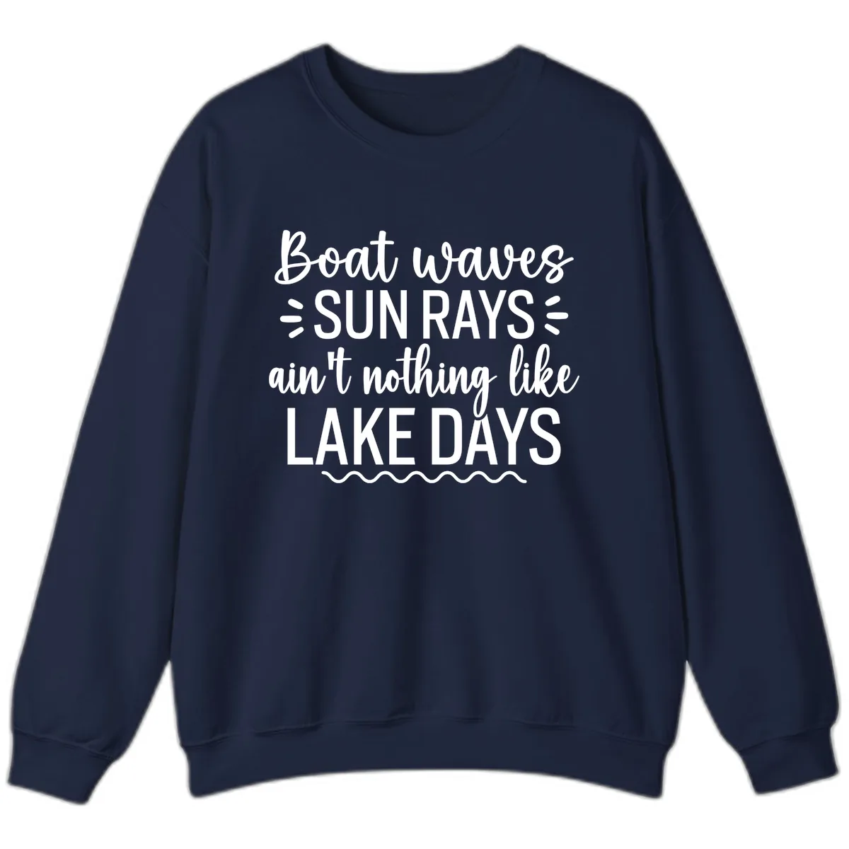 Boat Waves Sun Rays Lake Days Design Sweatshirt in Navy