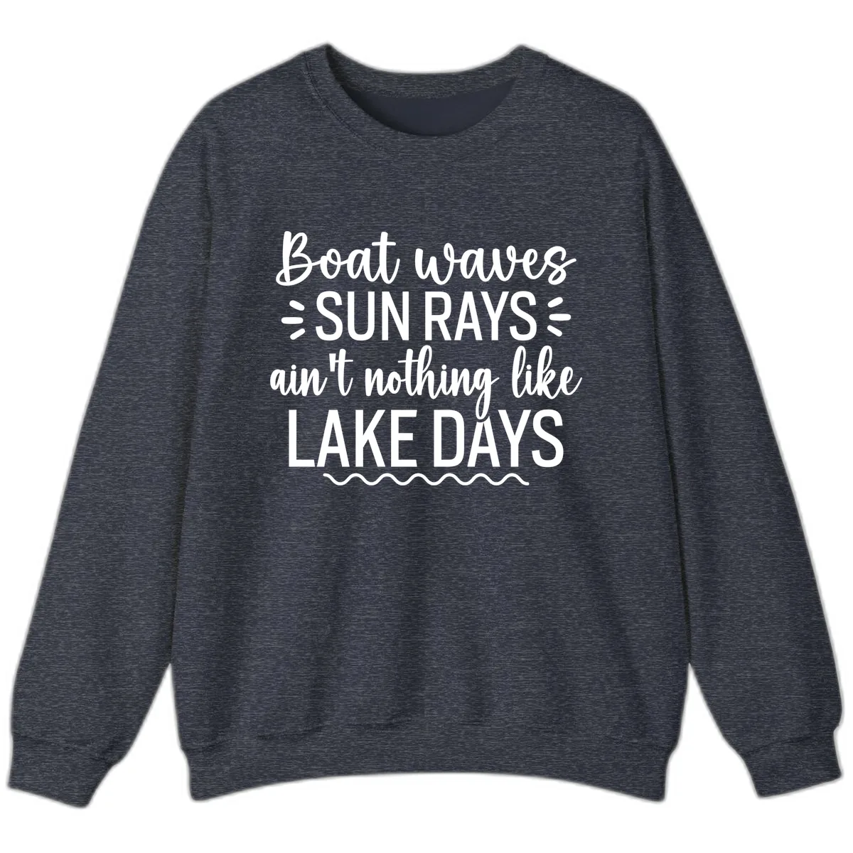 Boat Waves Sun Rays Lake Days Design Sweatshirt in Heather Sport Dark Navy