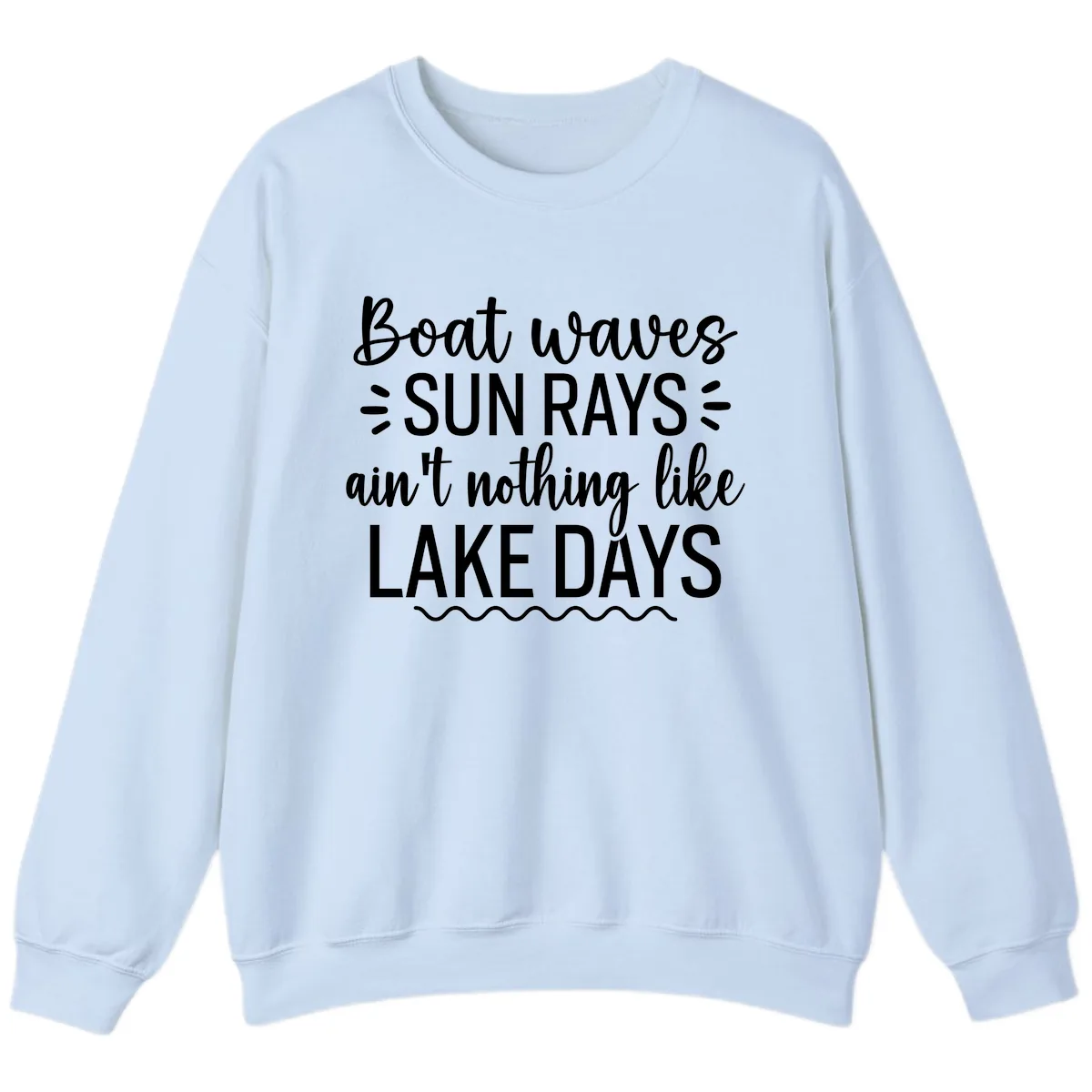 Boat Waves Sun Rays Lake Days Design Sweatshirt in Light Blue