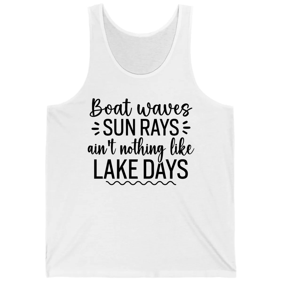 Boat Waves Sun Rays Lake Days Design Tank in White