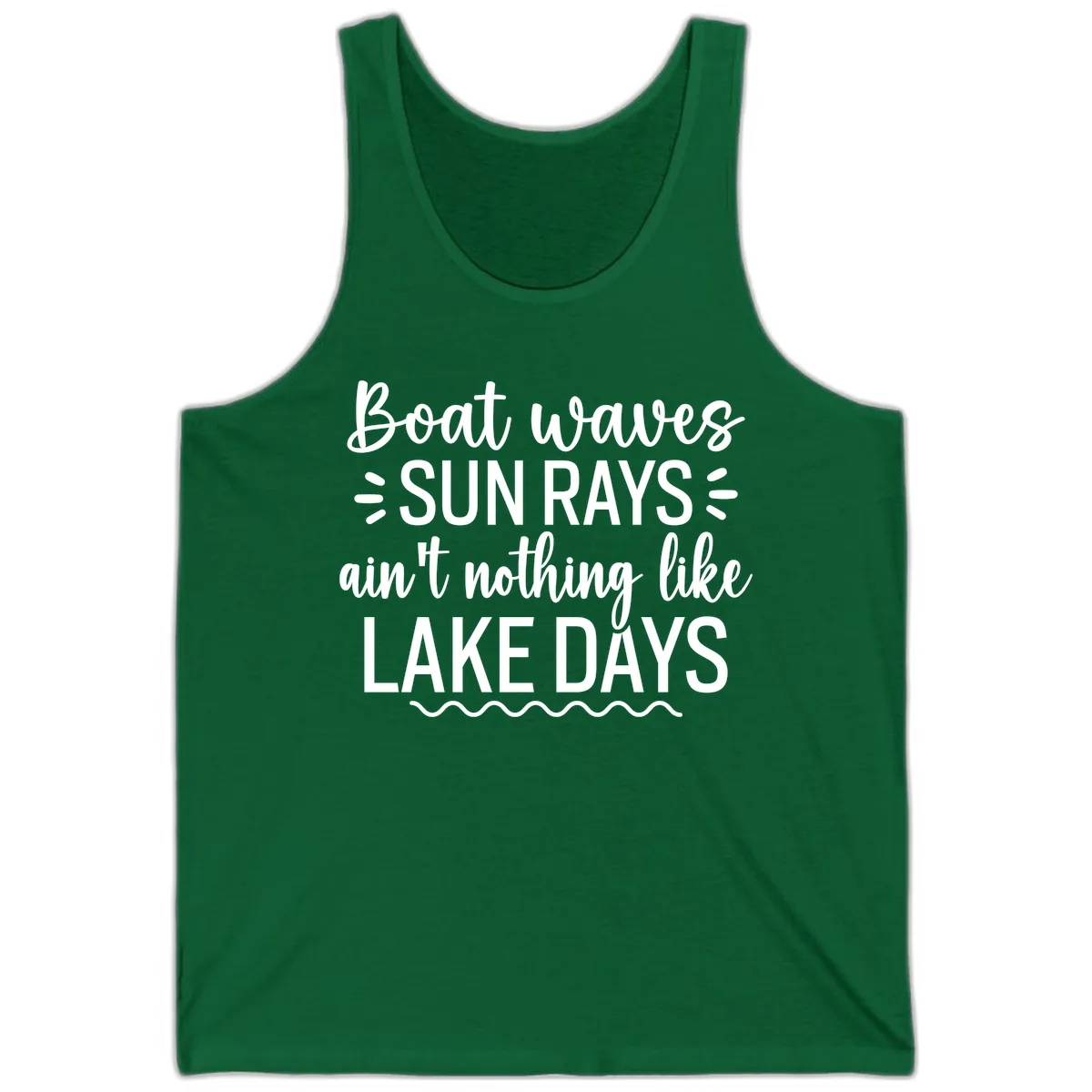 Boat Waves Sun Rays Lake Days Design Tank in Kelly