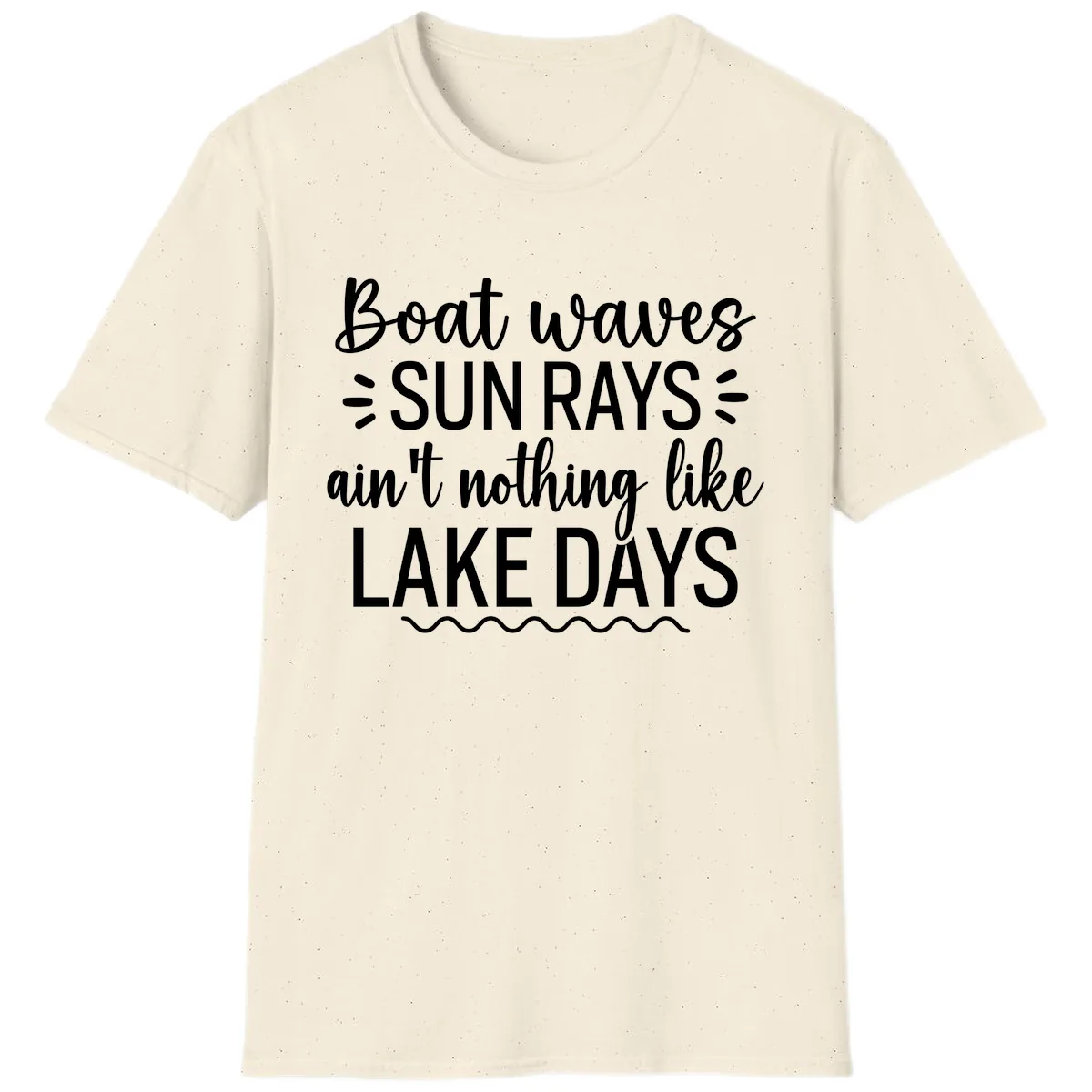 Boat Waves Sun Rays Lake Days Design T-Shirt in Natural