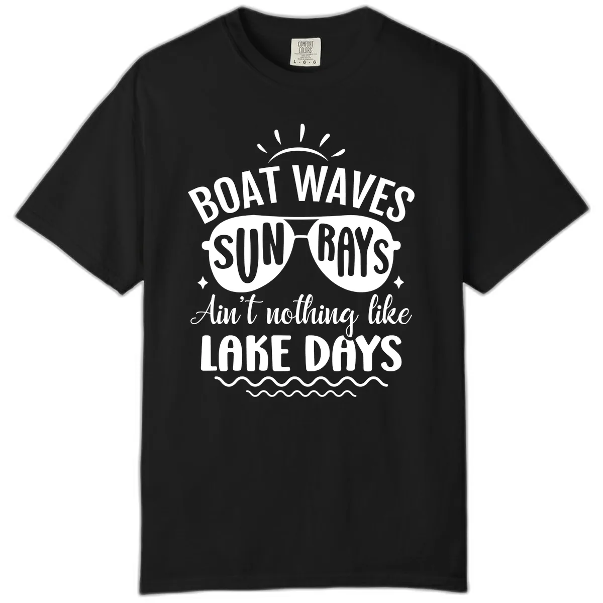Boat Waves Sun Rays Lake Days Design Comfort Color in Black