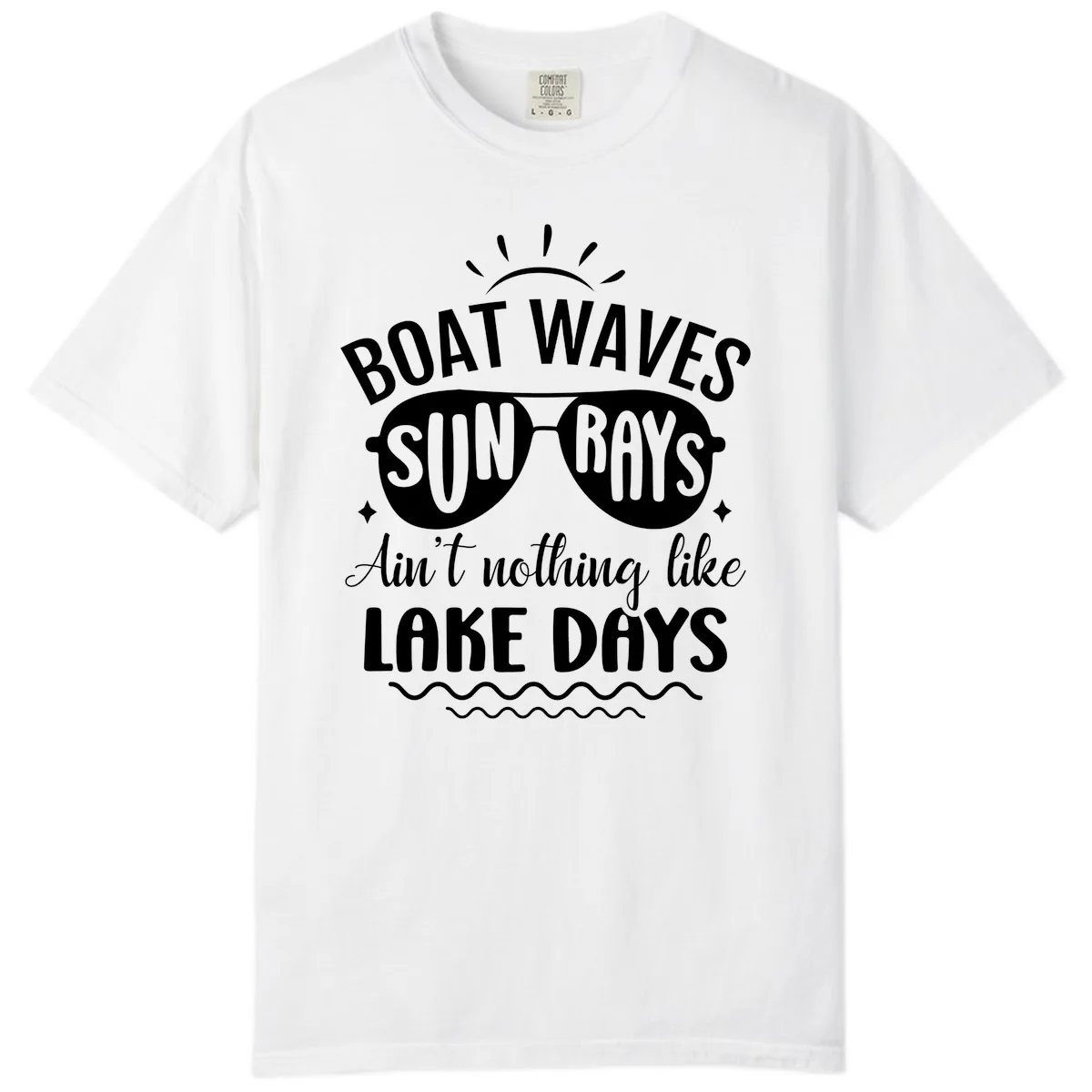 Boat Waves Sun Rays Lake Days Design Comfort Color in White