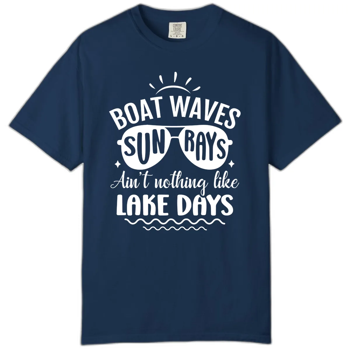 Boat Waves Sun Rays Lake Days Design Comfort Color in Navy