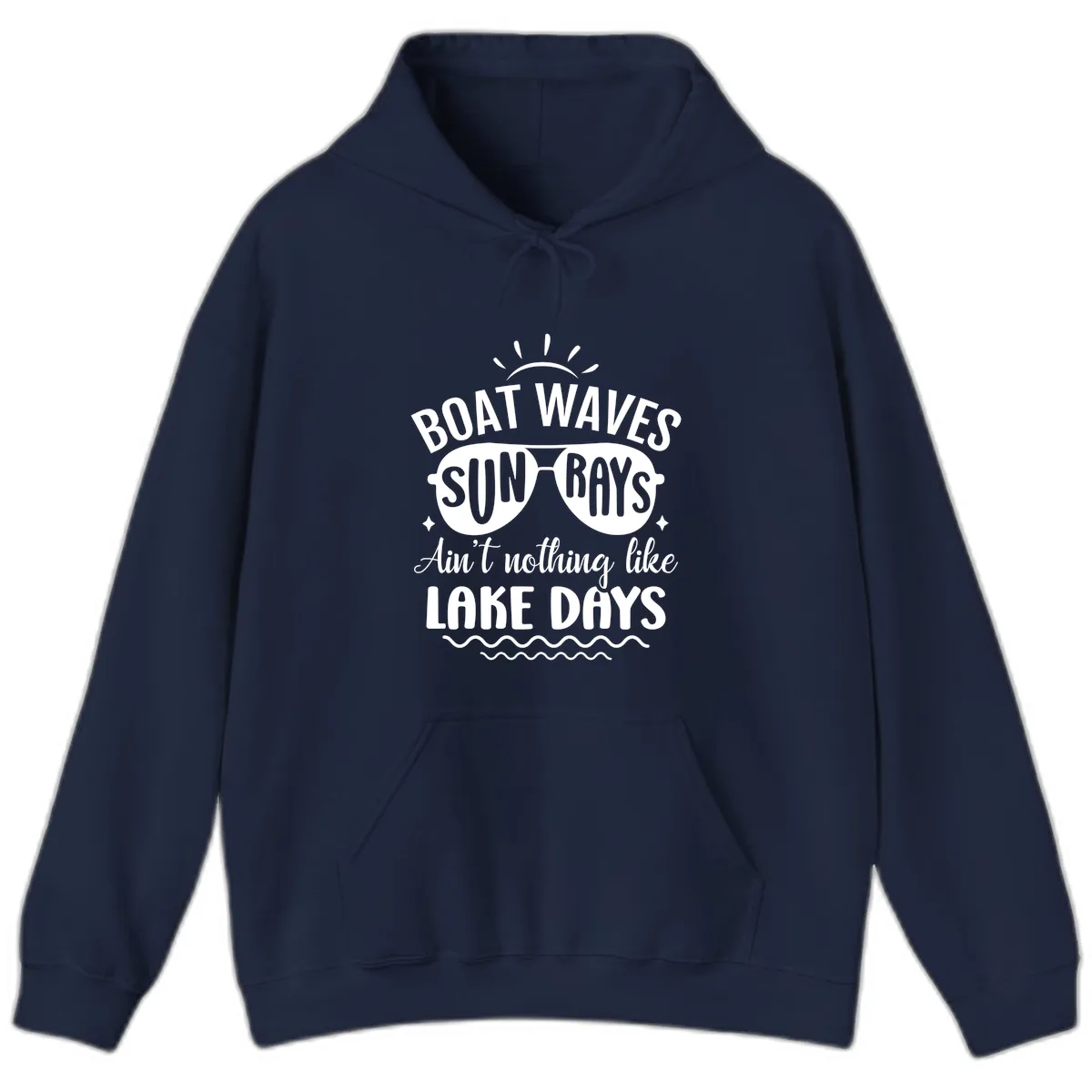 Boat Waves Sun Rays Lake Days Design Hoodie in Navy