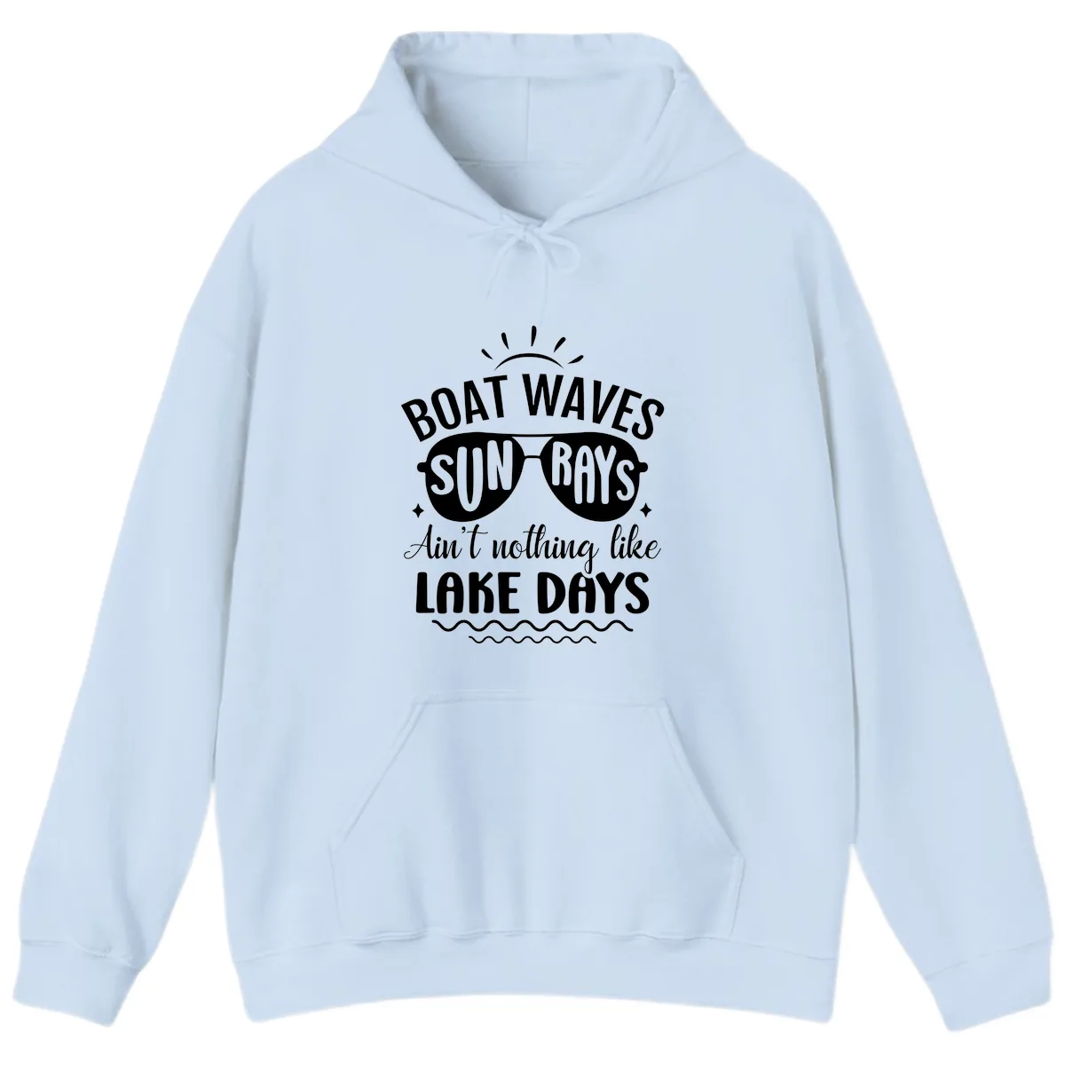 Boat Waves Sun Rays Lake Days Design Hoodie in Light Blue
