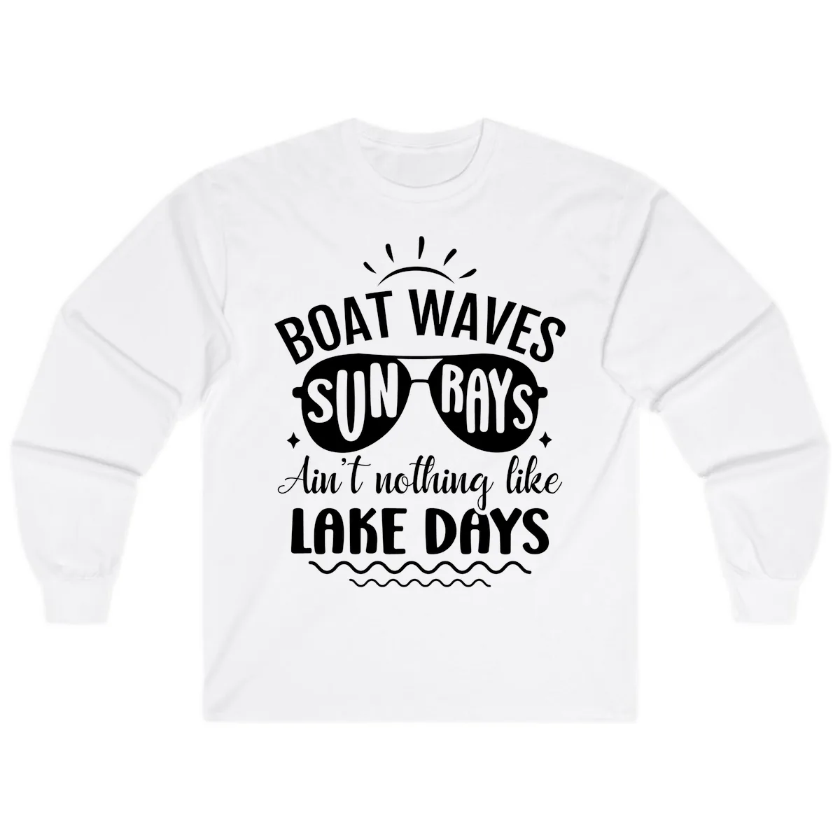 Boat Waves Sun Rays Lake Days Design Long Sleeve in White