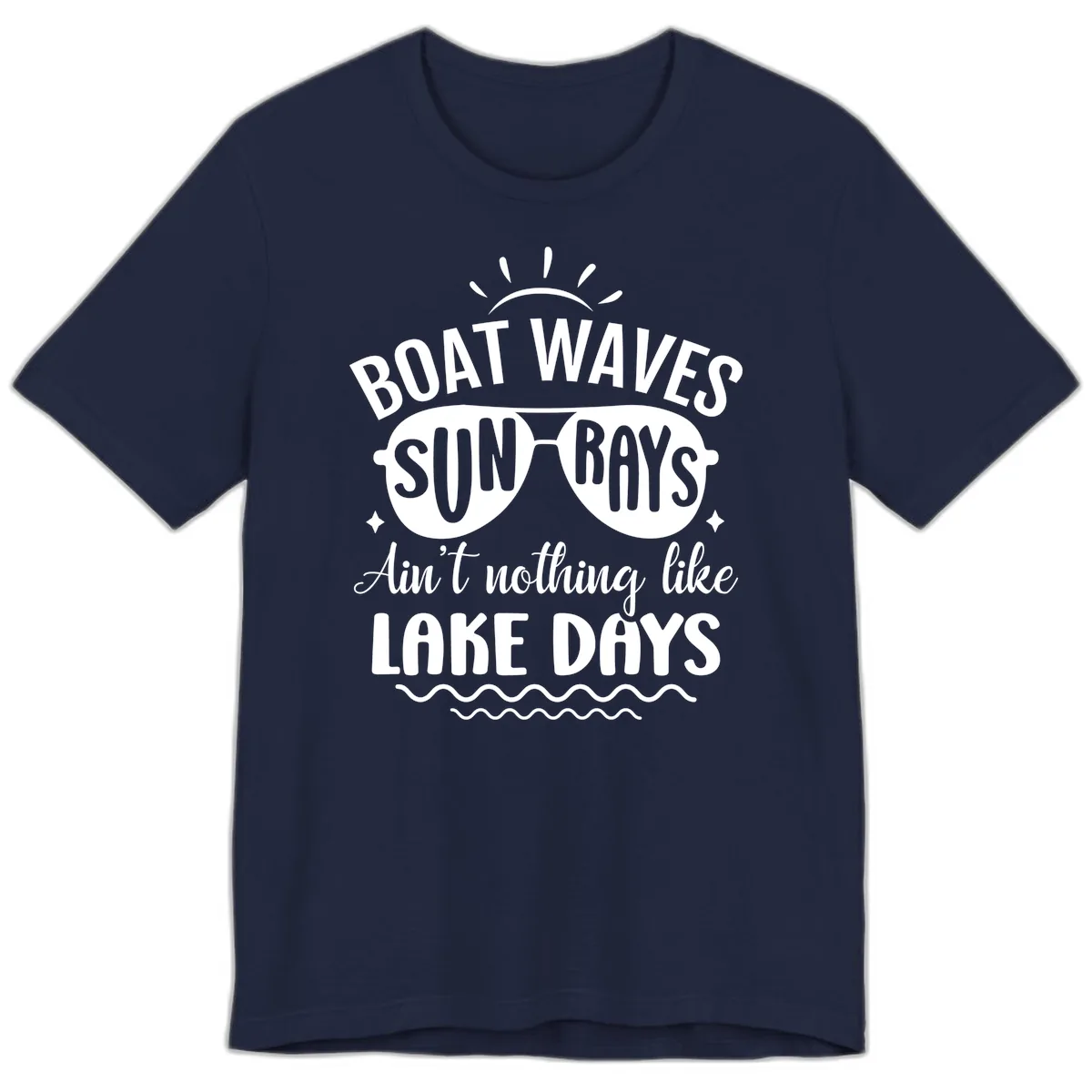 Boat Waves Sun Rays Lake Days Design Premium T-Shirt in Navy
