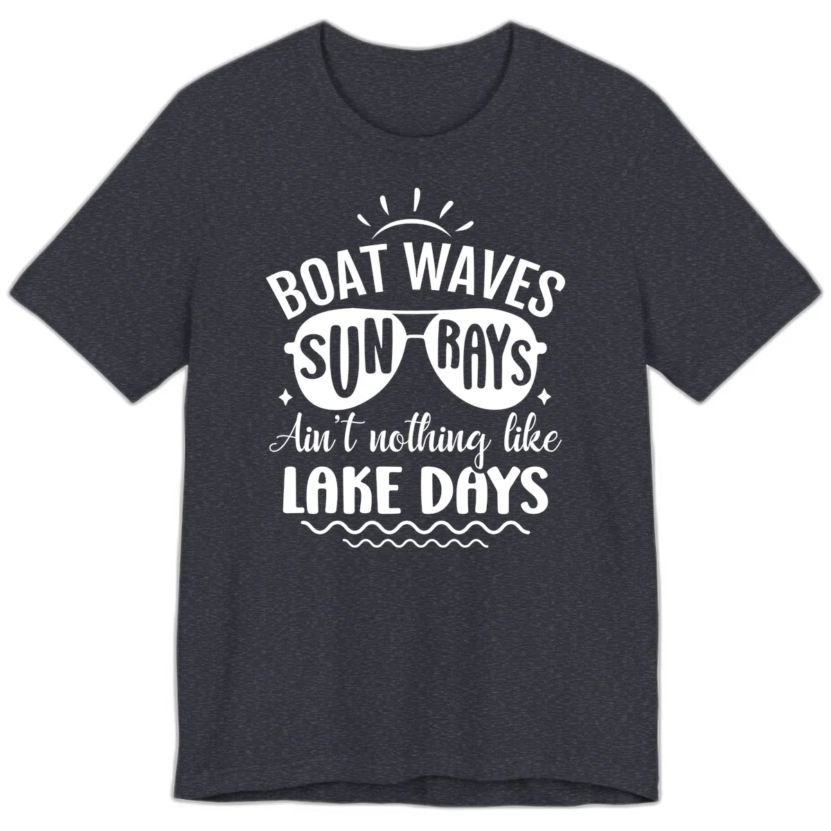Boat Waves Sun Rays Lake Days Design Premium T-Shirt in Heather Navy