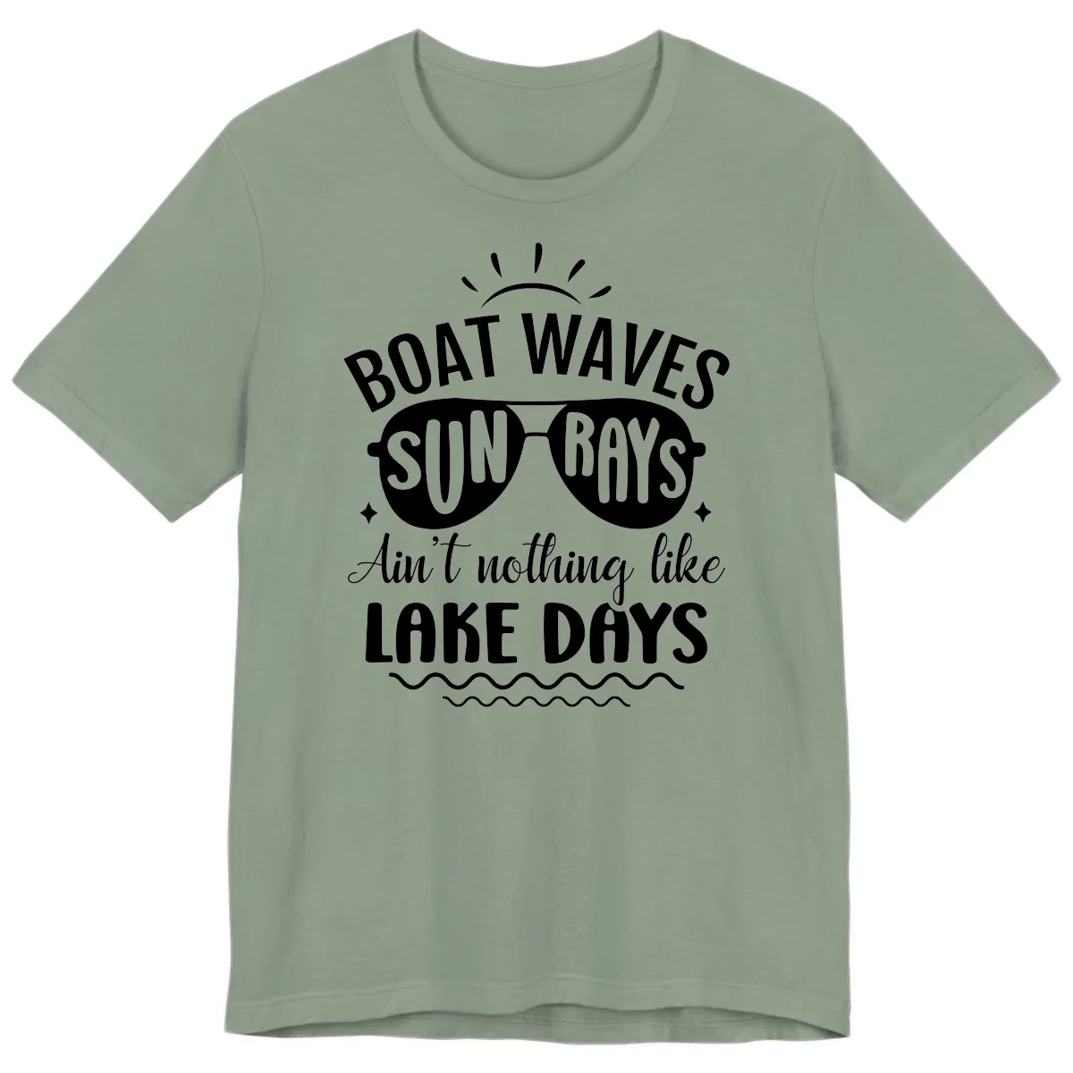 Boat Waves Sun Rays Lake Days Design Premium T-Shirt in Sage