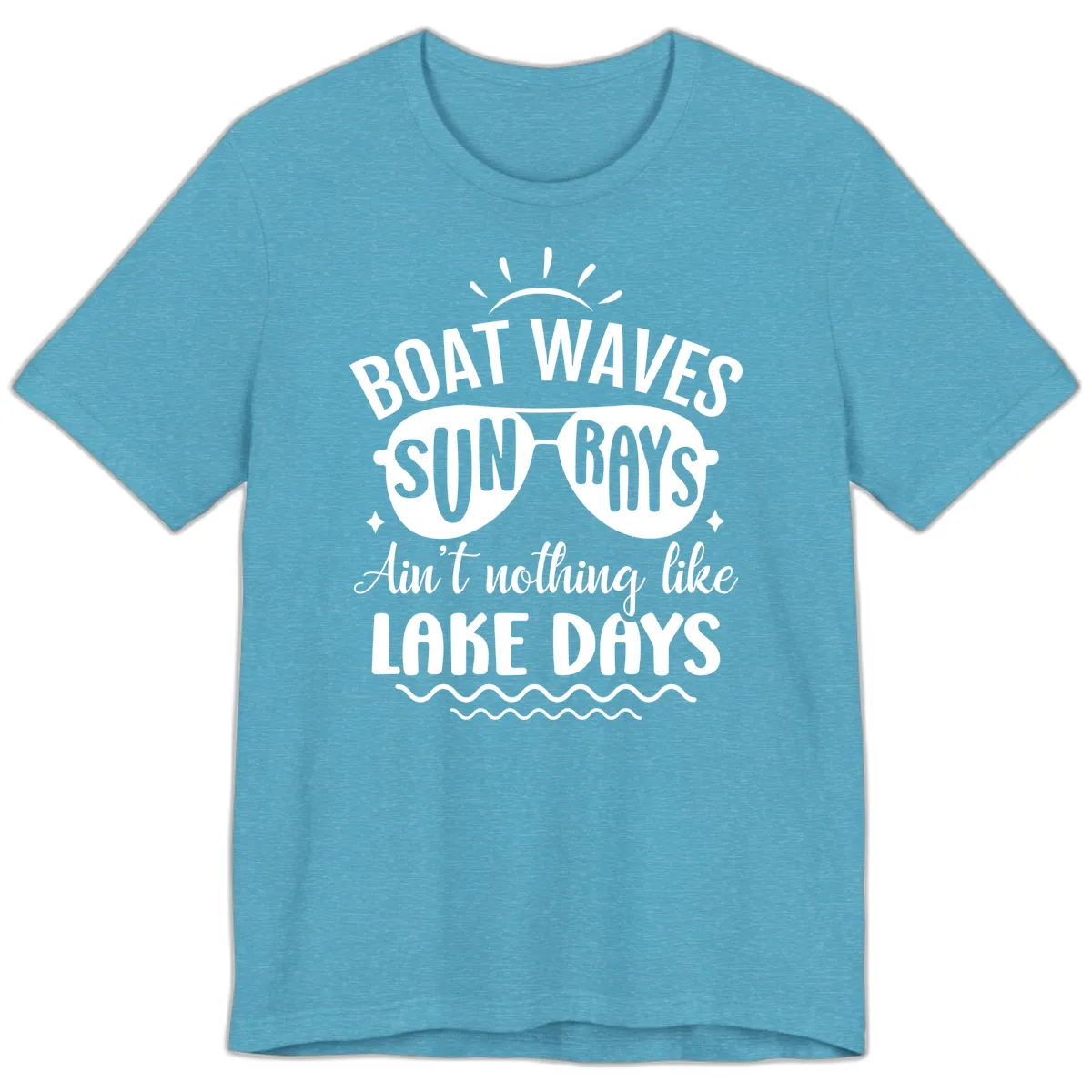 Boat Waves Sun Rays Lake Days Design Premium T-Shirt in Heather Aqua