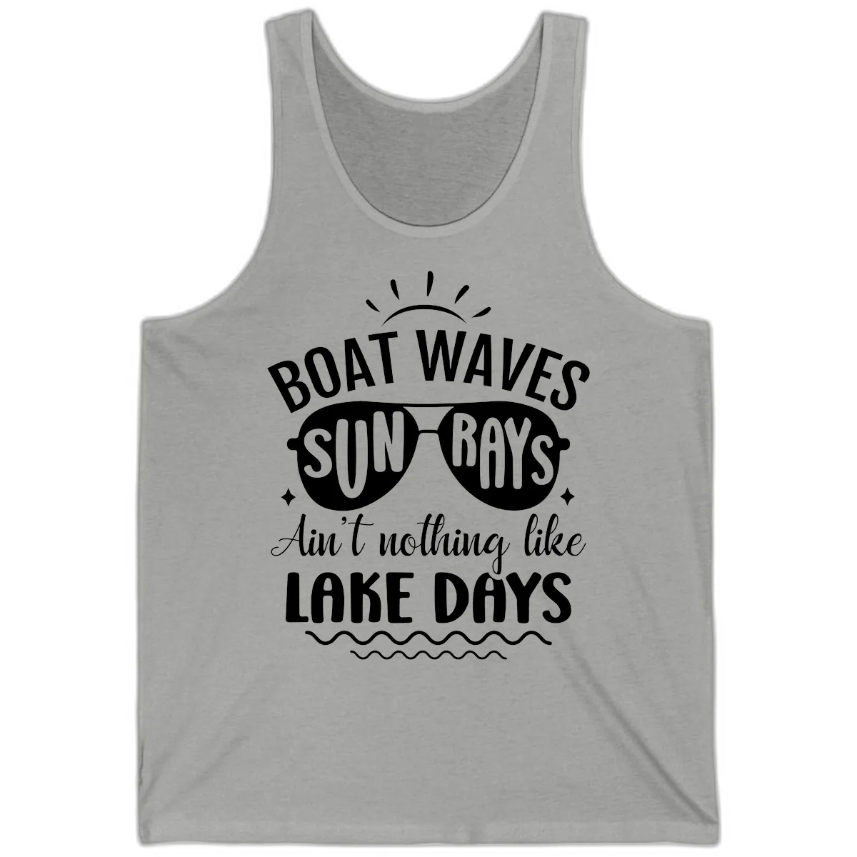 Boat Waves Sun Rays Lake Days Design Tank in Athletic Heather