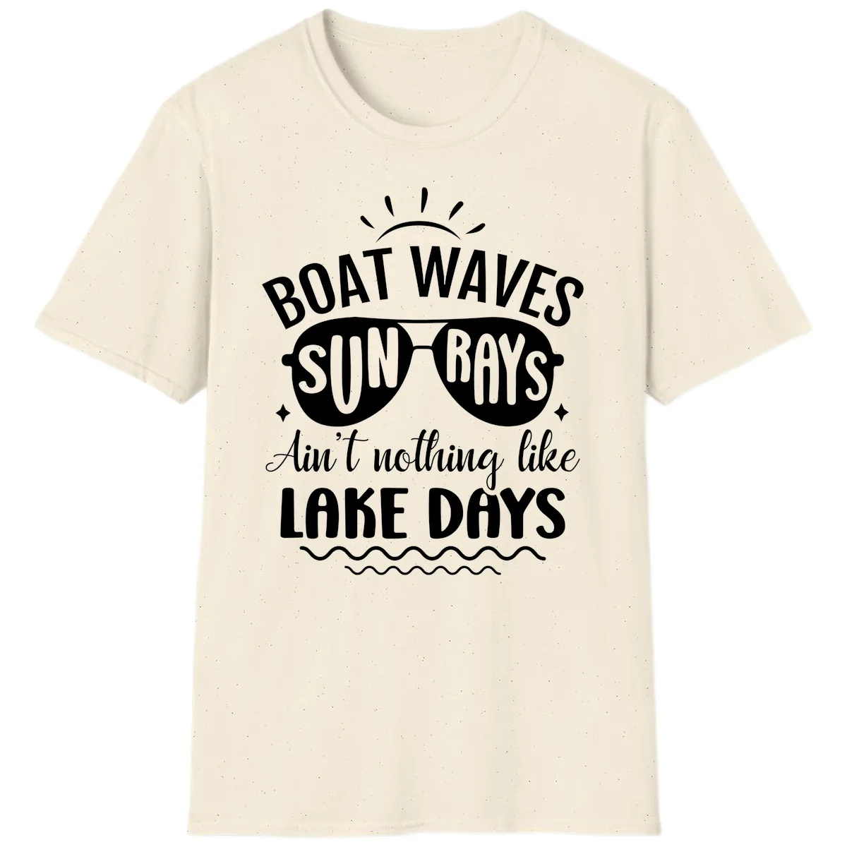 Boat Waves Sun Rays Lake Days Design T-Shirt in Natural