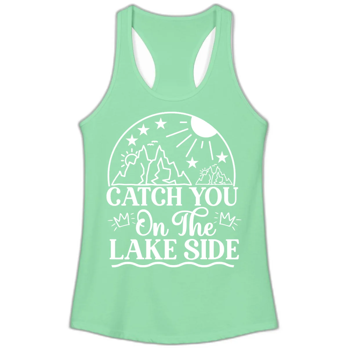 Catch You On The Lake Side Ladies Tank in Solid Mint