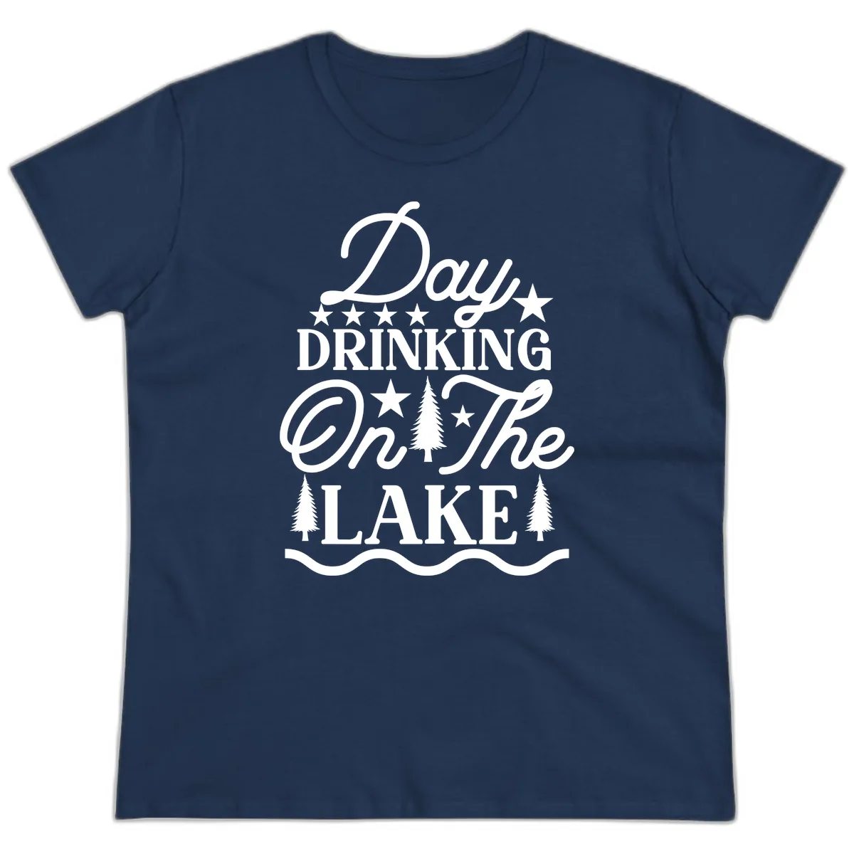Day Drinking On The Lake Ladies Tee in Navy