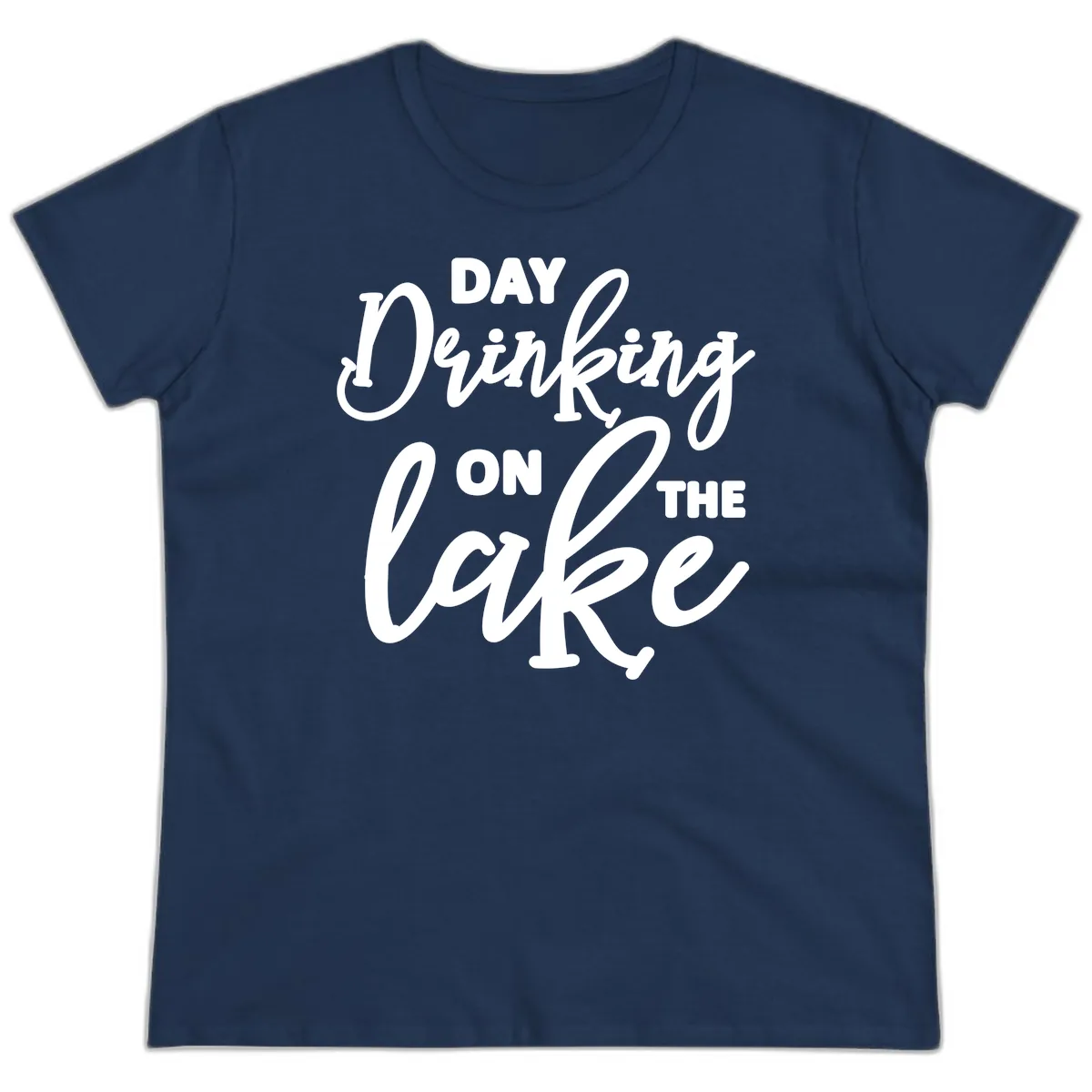 Day Drinking On The Lake Apparel Ladies Tee in Navy