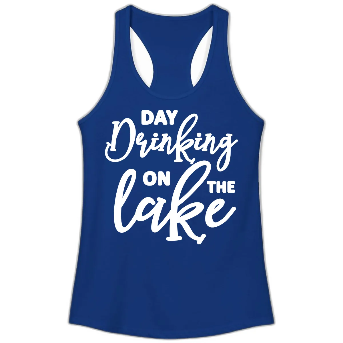 Day Drinking On The Lake Apparel Ladies Tank in Solid Royal