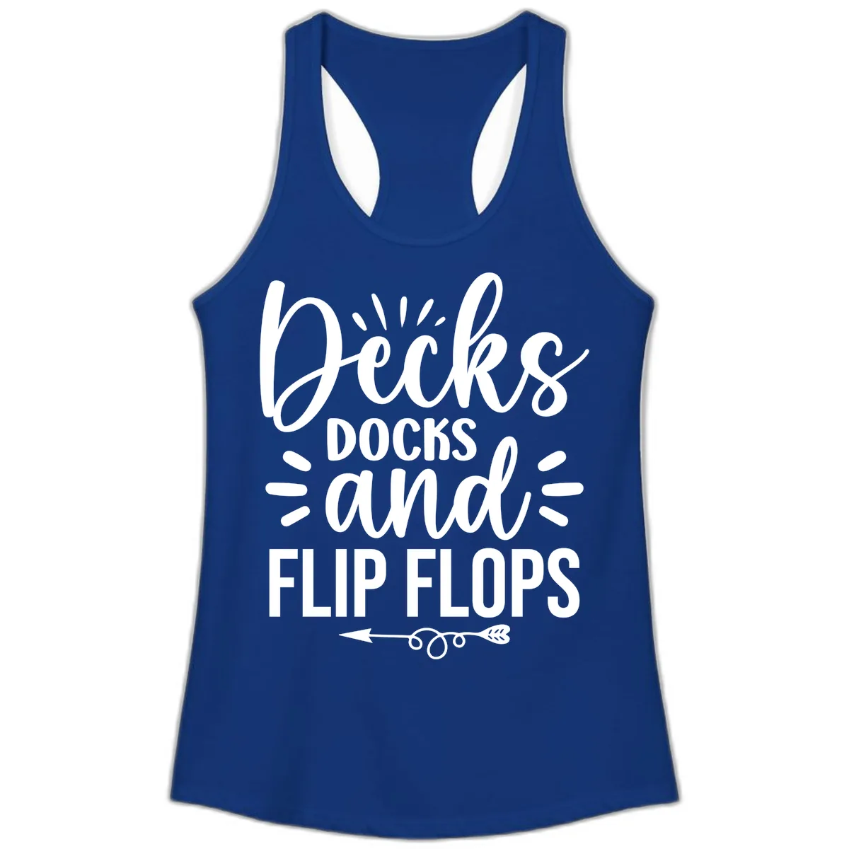 Decks Docks And Flip Flops Ladies Tank in Solid Royal