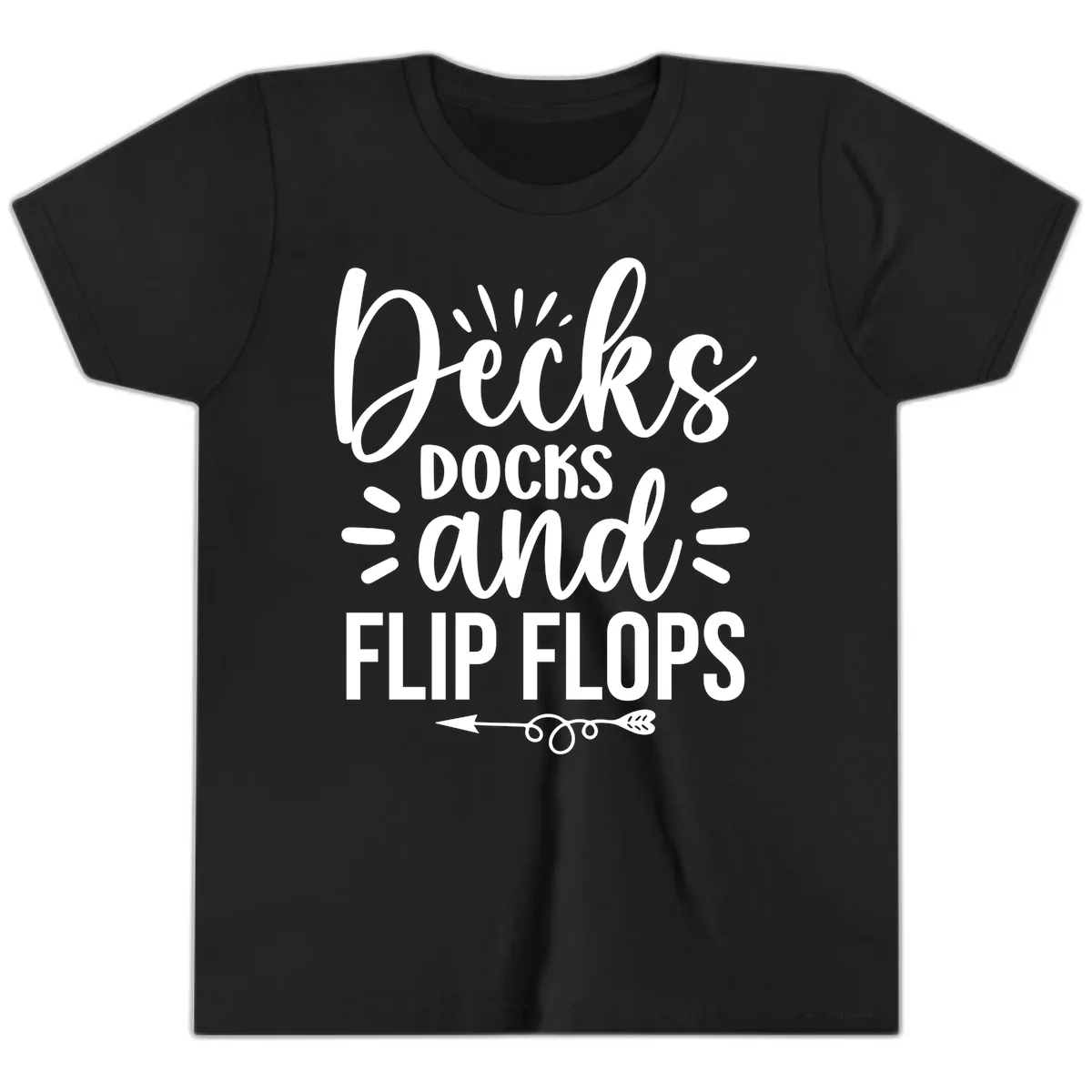Decks Docks And Flip Flops Youth T-Shirt in Black