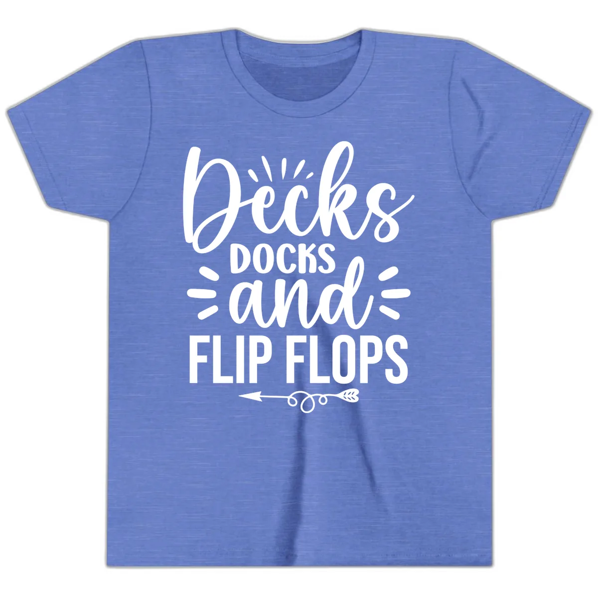 Decks Docks And Flip Flops Youth T-Shirt in Heather Columbia Blue