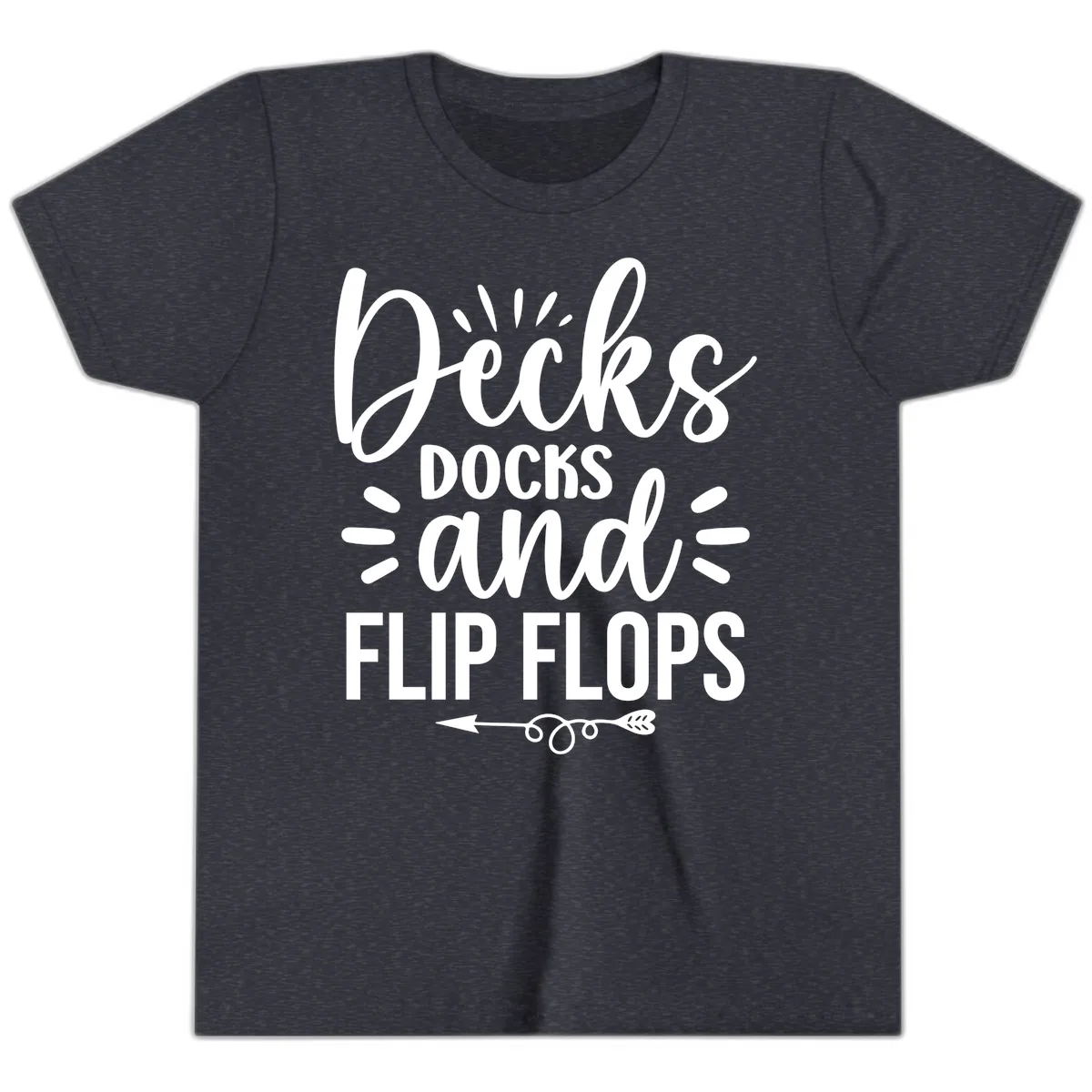 Decks Docks And Flip Flops Youth T-Shirt in Heather Navy