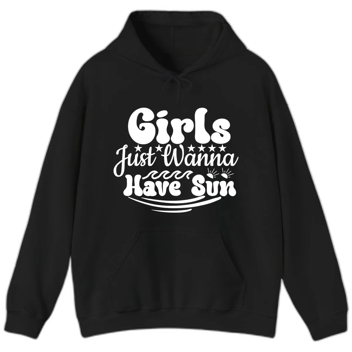 Girls Just Wanna Have Sun Retro Design Hoodie in Black