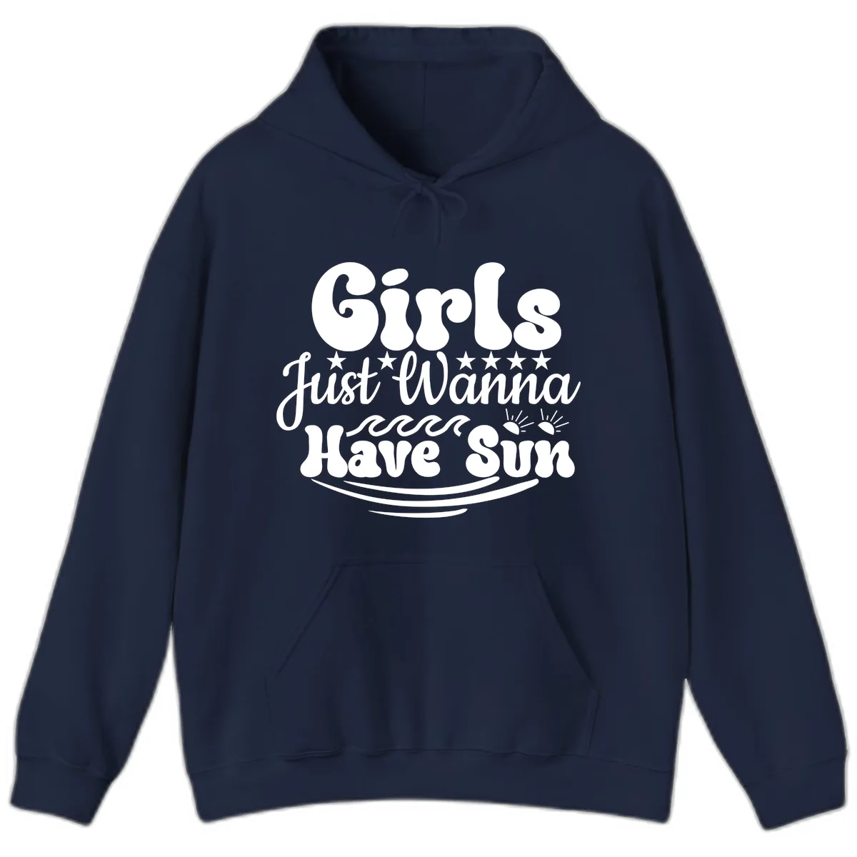 Girls Just Wanna Have Sun Retro Design Hoodie in Navy