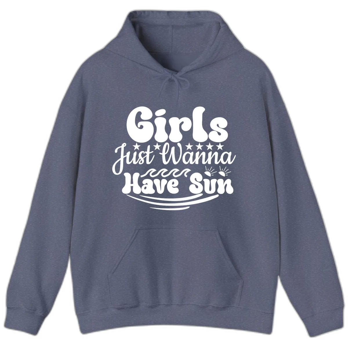 Girls Just Wanna Have Sun Retro Design Hoodie in Heather Navy