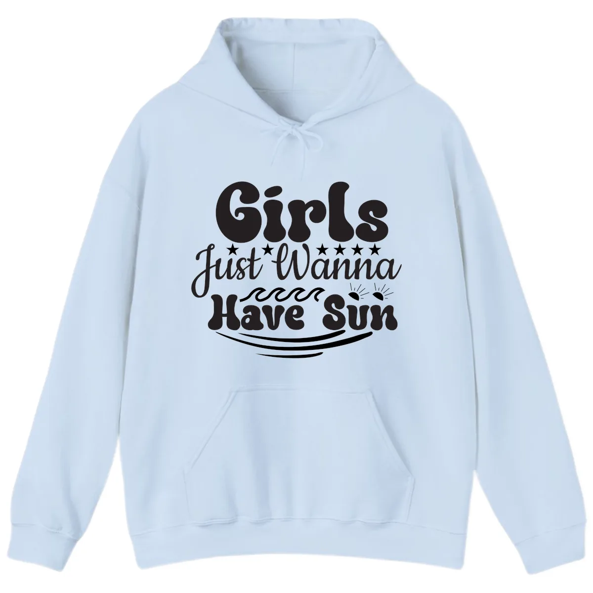 Girls Just Wanna Have Sun Retro Design Hoodie in Light Blue