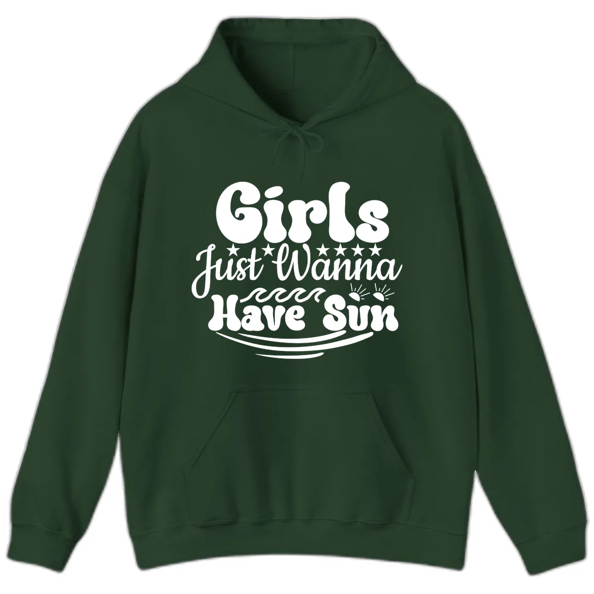 Girls Just Wanna Have Sun Retro Design Hoodie in Forest Green