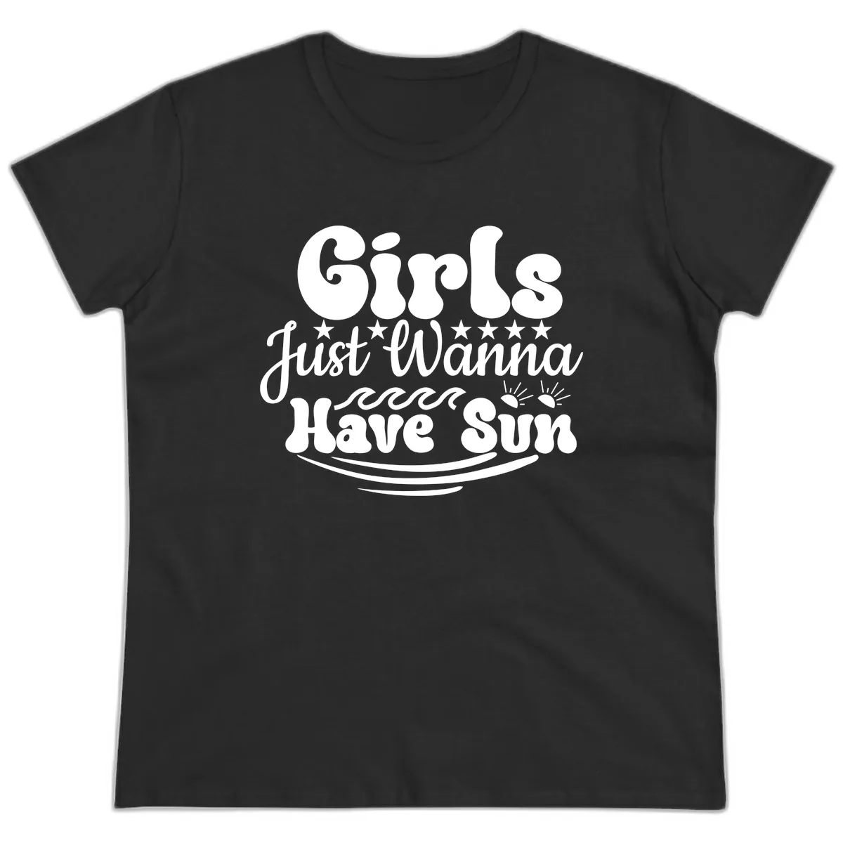 Girls Just Wanna Have Sun Retro Design Ladies Tee in Black