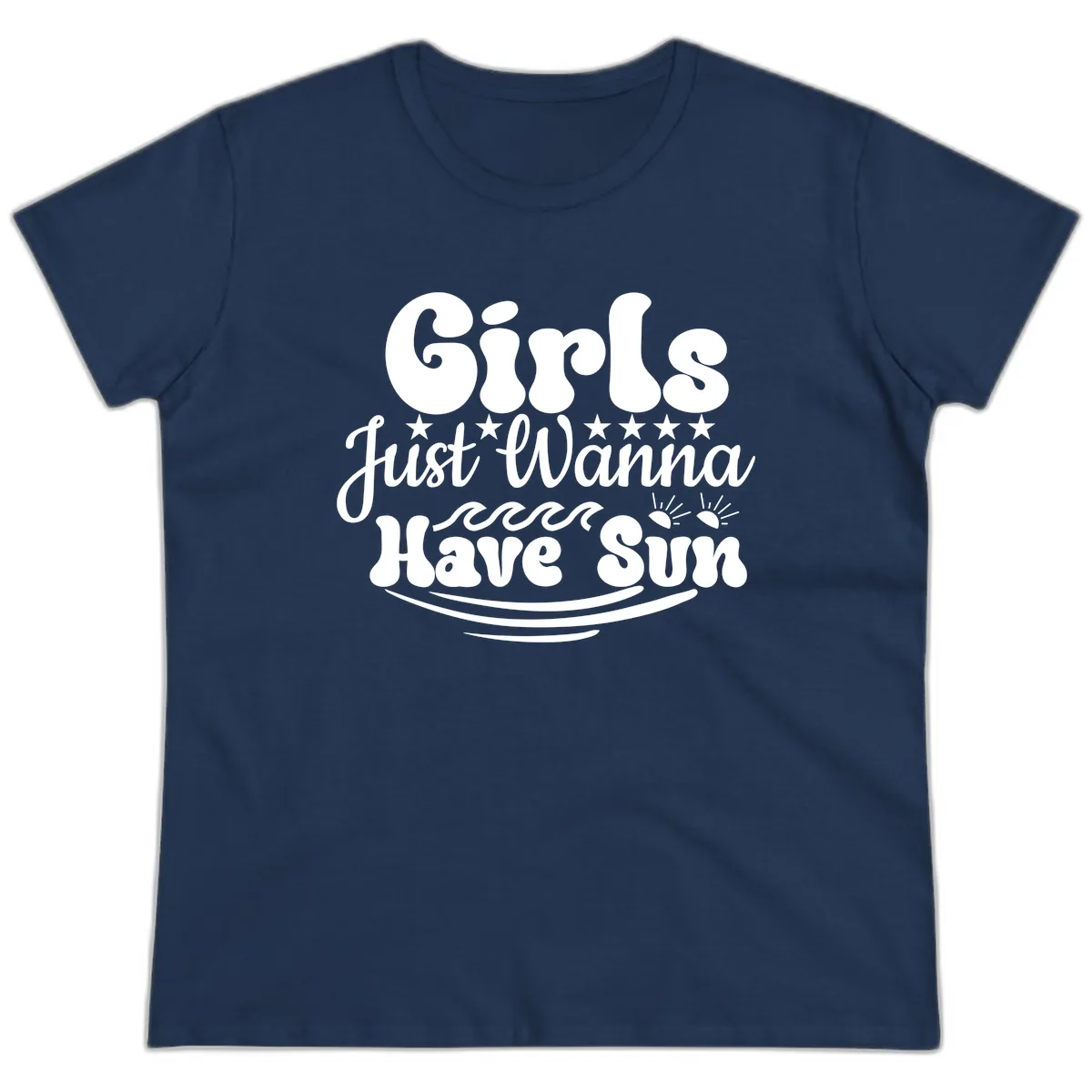Girls Just Wanna Have Sun Retro Design Ladies Tee in Navy