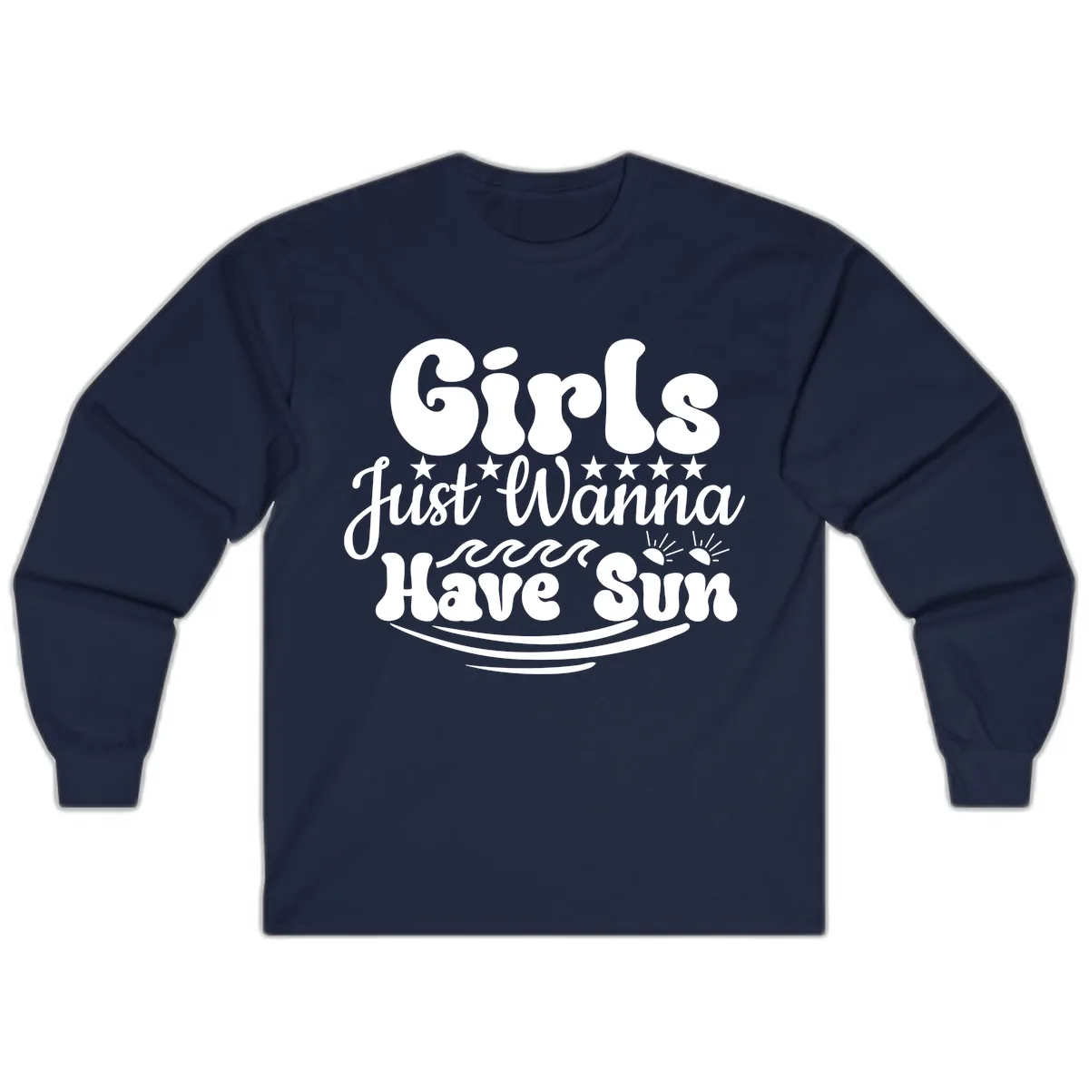 Girls Just Wanna Have Sun Retro Design Long Sleeve in Navy