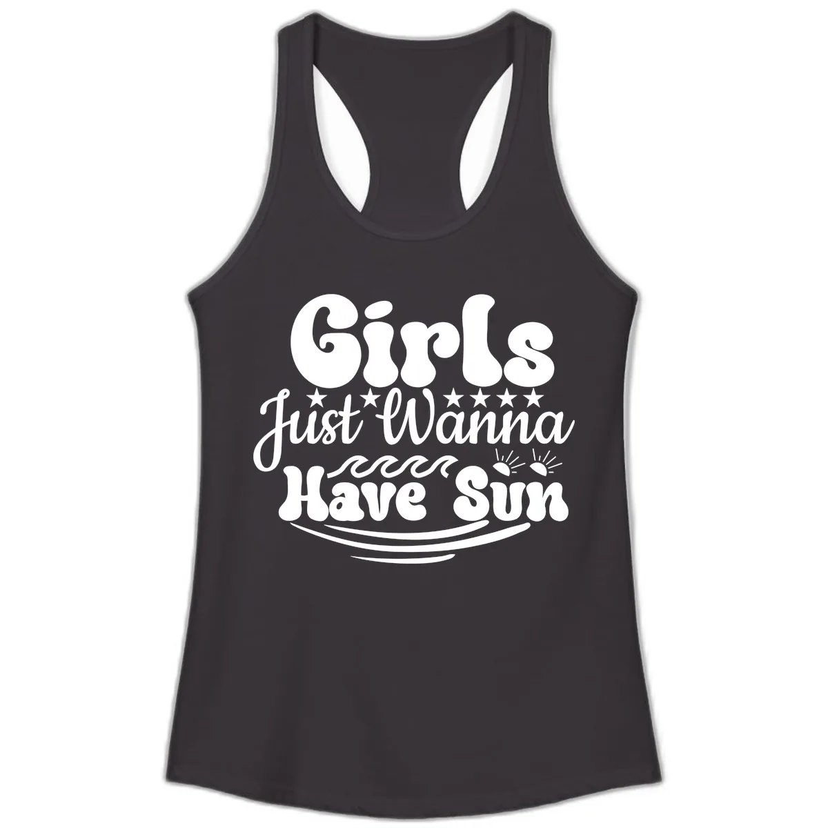 Girls Just Wanna Have Sun Retro Design Ladies Tank in Black