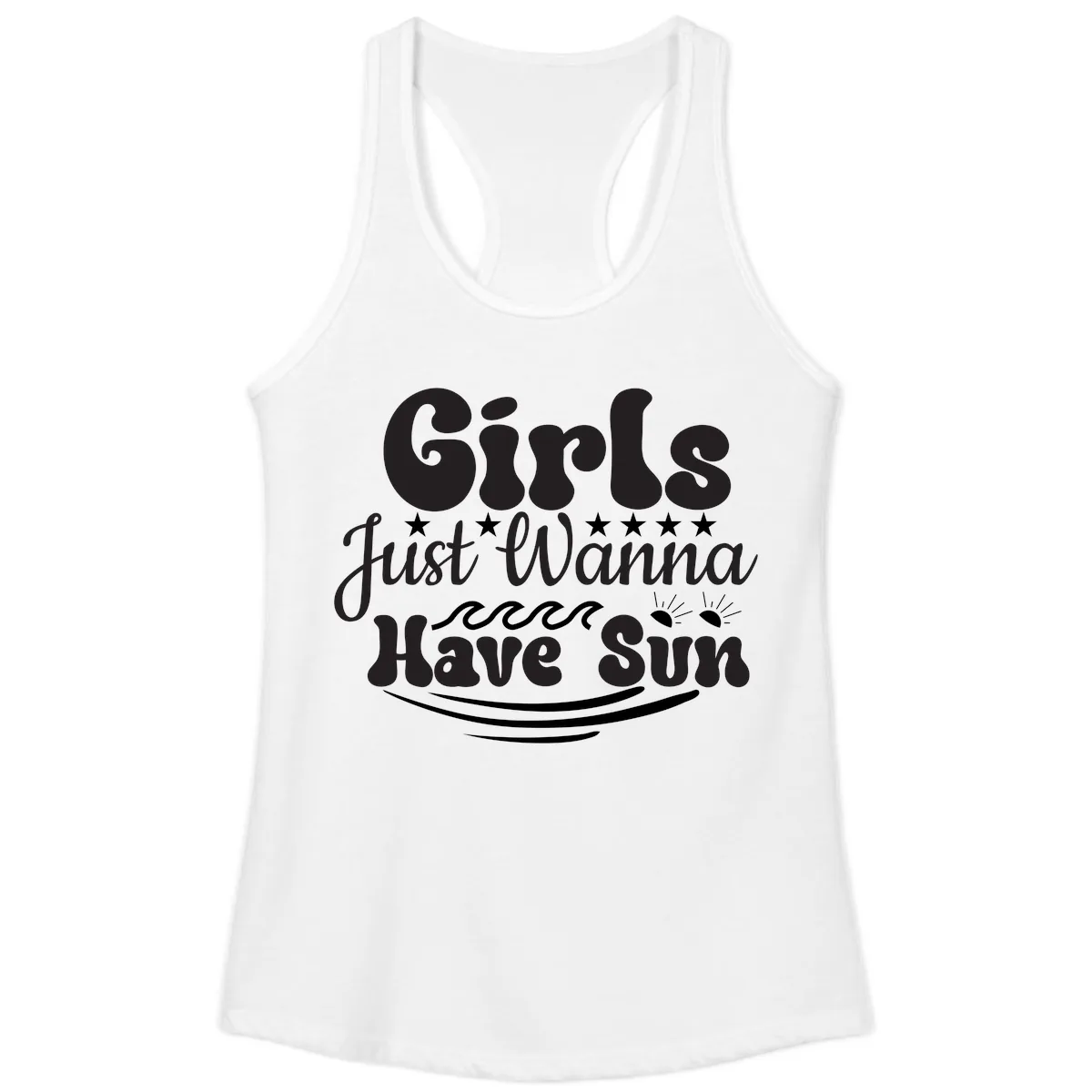 Girls Just Wanna Have Sun Retro Design Ladies Tank in White