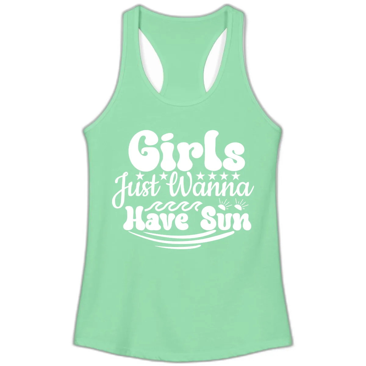 Girls Just Wanna Have Sun Retro Design Ladies Tank in Solid Mint