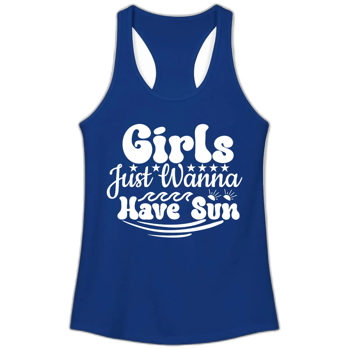 Girls Just Wanna Have Sun Retro Design Ladies Tank in Solid Royal