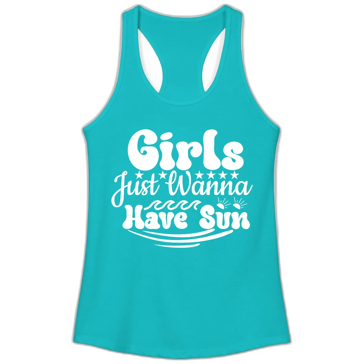 Girls Just Wanna Have Sun Retro Design Ladies Tank in Tahiti Blue